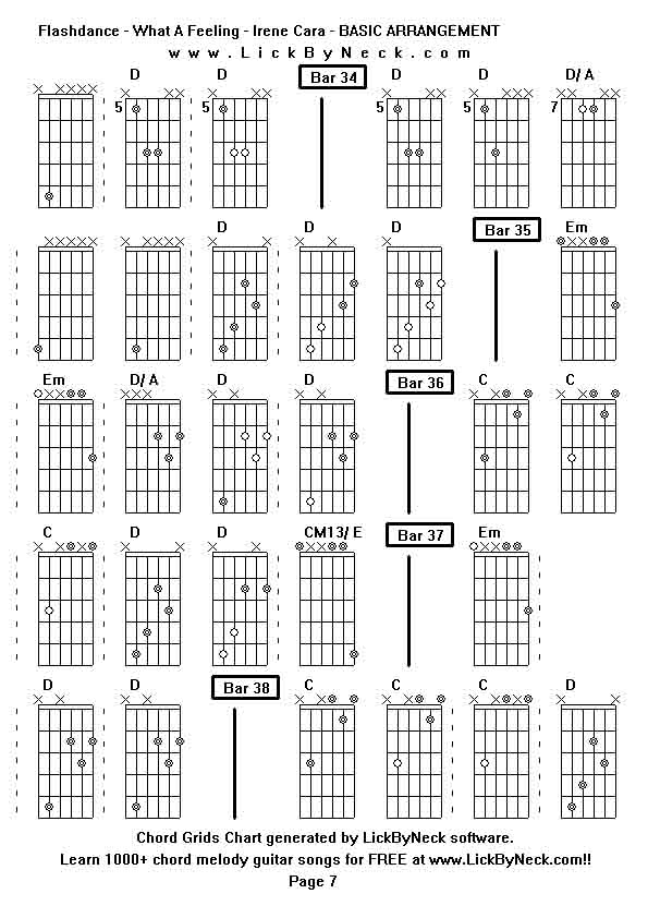 Chord Grids Chart of chord melody fingerstyle guitar song-Flashdance - What A Feeling - Irene Cara - BASIC ARRANGEMENT,generated by LickByNeck software.